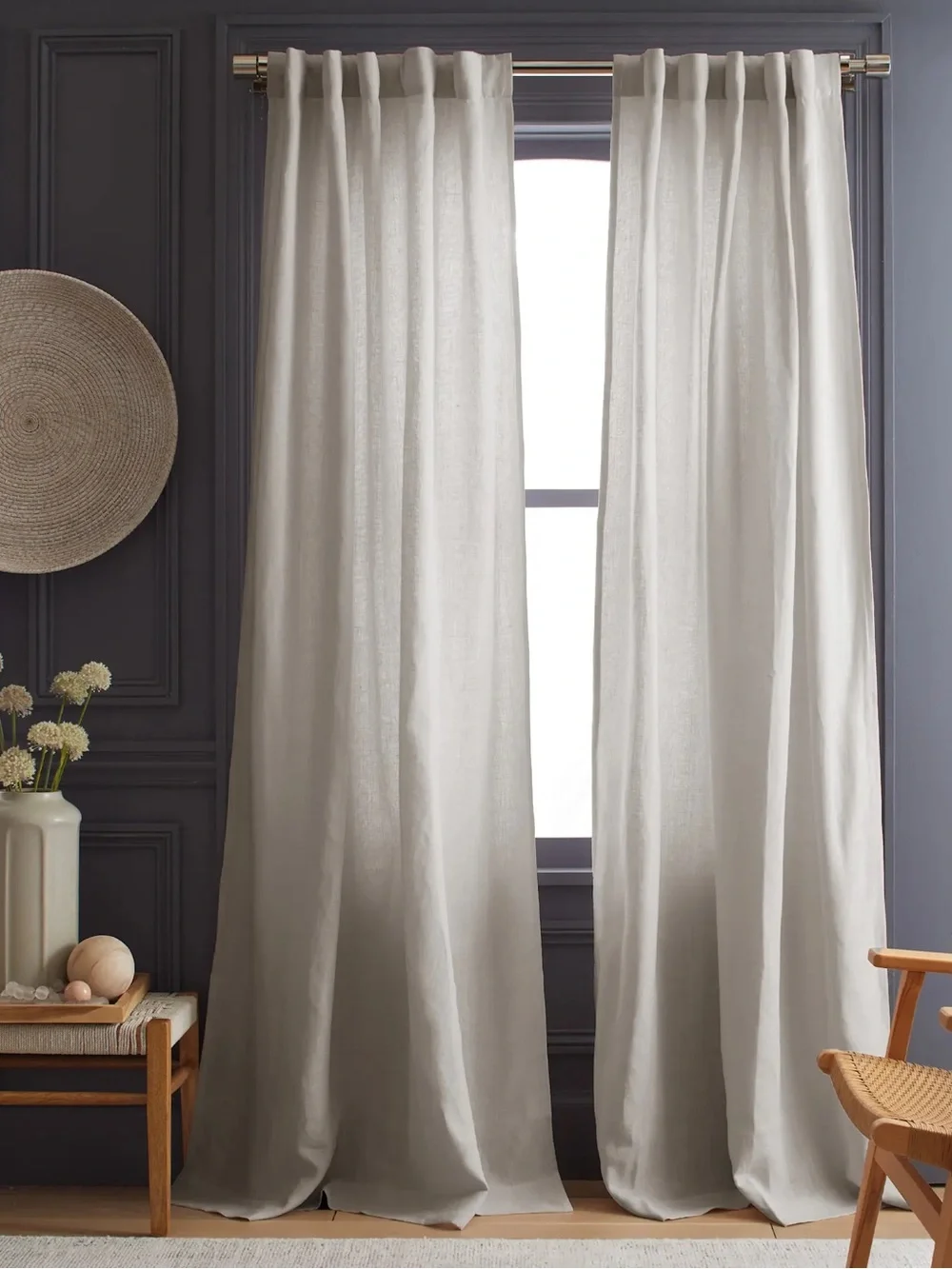 QUINCE Set Of 2 48x108 Heavyweight European Linen Curtains Cloud 9215